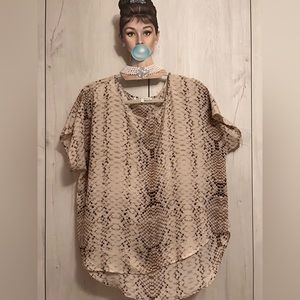 Cream and brown reptile print top